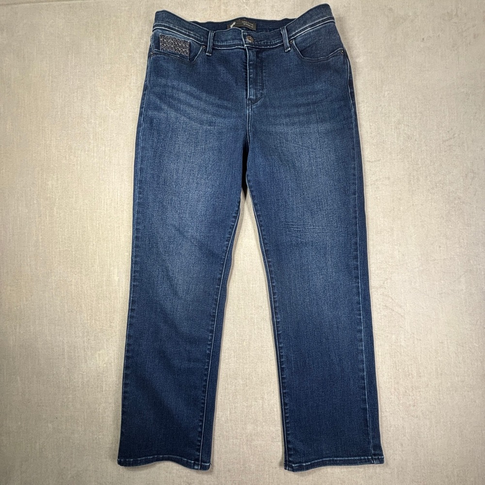 Levi's‎ 512 Perfectly Slimming Jeans Women 14P Straight Leg Embroidered Denim